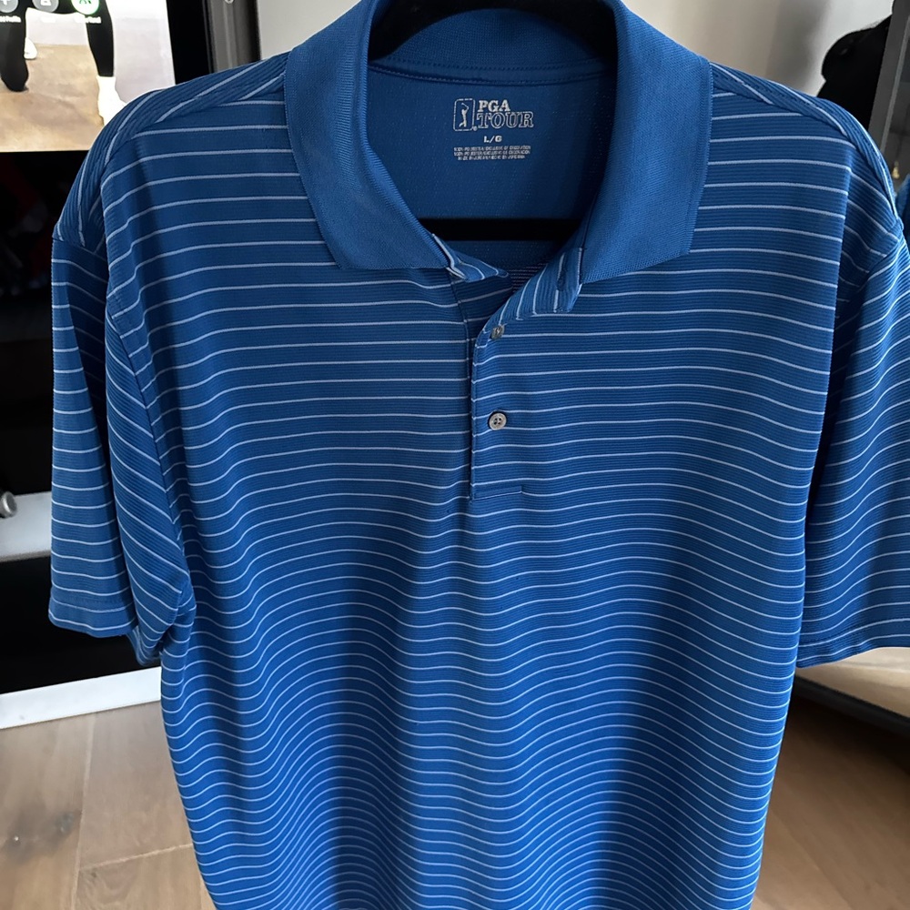 PGA Tour Men's Polo in Blue with White Stripes
